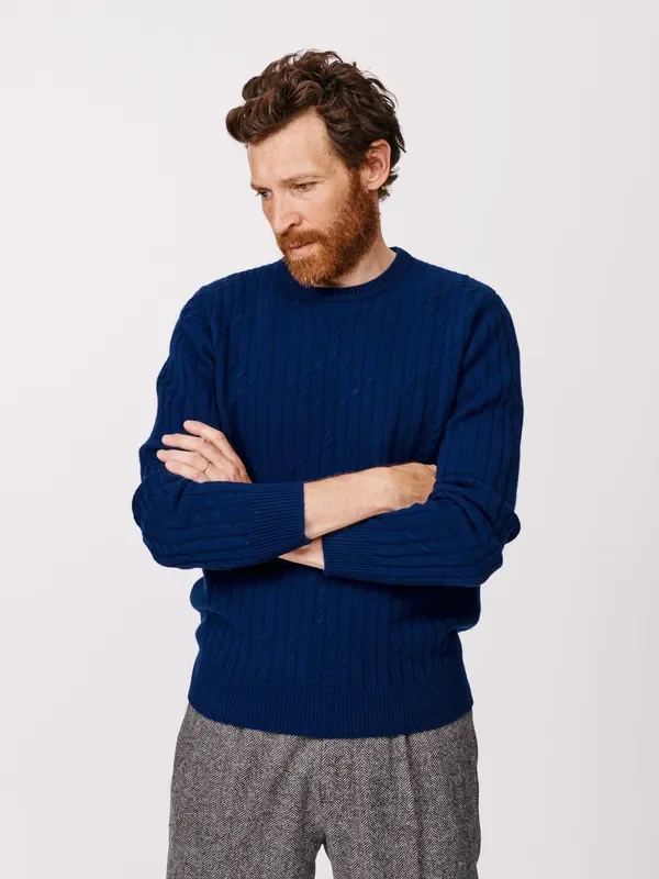 Aubin Blue Saxby Cable Crew Neck Jumper