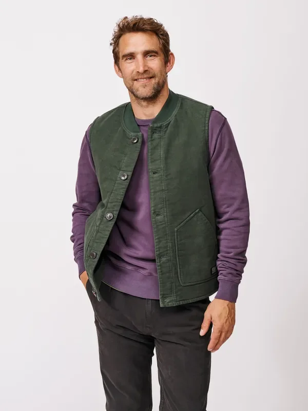 Aubin Green Calder Brushed Cord 100% Cotton Gilet