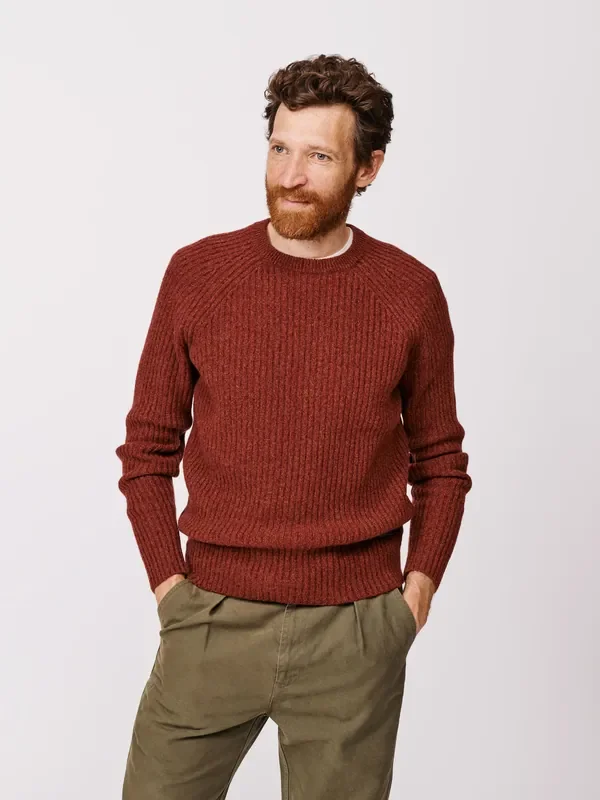 Aubin Orange Ray Fisherman Rib Crew Jumper