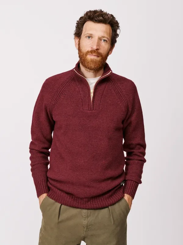 Aubin Red Pelham Zip Neck Jumper