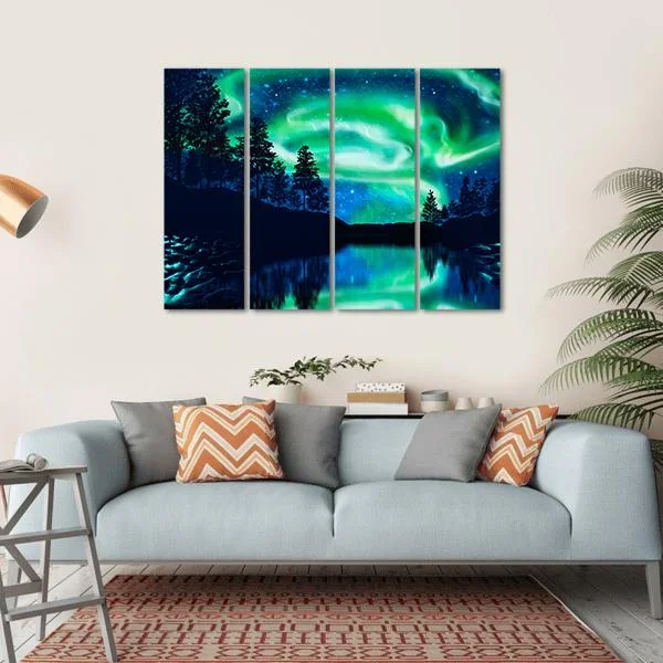 Aurora Borealis Above Lake Canvas Wall Art