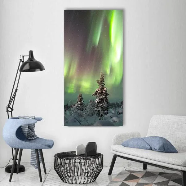 Aurora Borealis In Northern Europe Vertical Canvas Wall Art