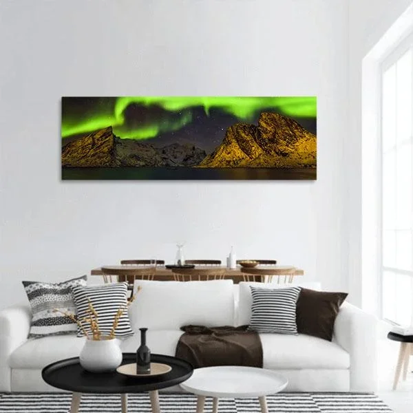 Aurora Borealis Lofoten Islands Panoramic Canvas Wall Art