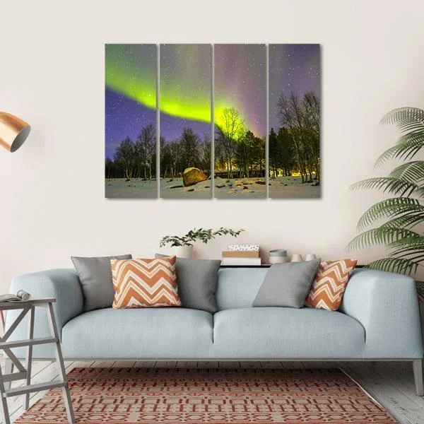 Aurora Borealis Over Snowscape Canvas Wall Art