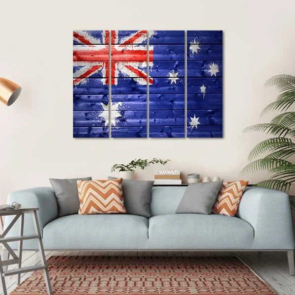 Australian Flag On A Wooden Texture Canvas Wall Art
