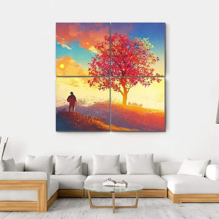 Autumn Landscape With Alone Tree Canvas Wall Art