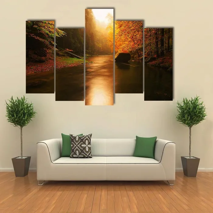 Autumn Mountain River Landscape Canvas Wall Art
