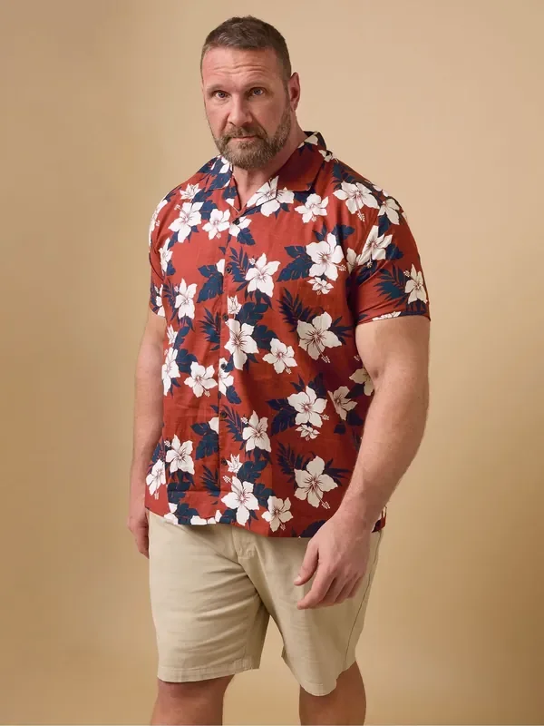 BadRhino Big & Tall Blue Leaf 100% Cotton Print Shirt