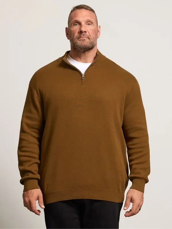 BadRhino Big & Tall Brown Milano Quarter Zip Knitted Jumper