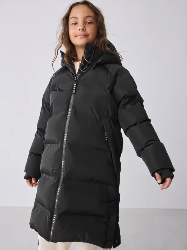 Baker by Ted Baker Shower Resistant Heat Seal Longline Padded Black Coat