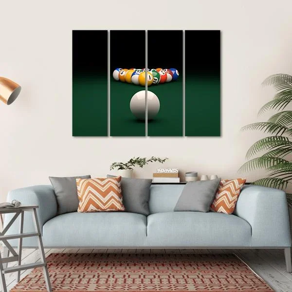 Balls On Billiards Green Table Canvas Wall Art