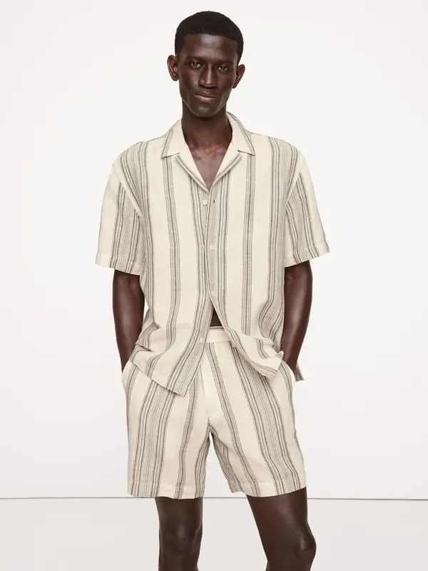 Banana Republic Beige Stripe Linen-Cotton Resort Shirt