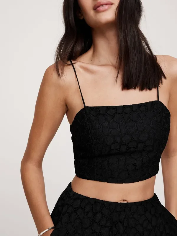 Banana Republic Black Strappy Geo Lace Cropped Top