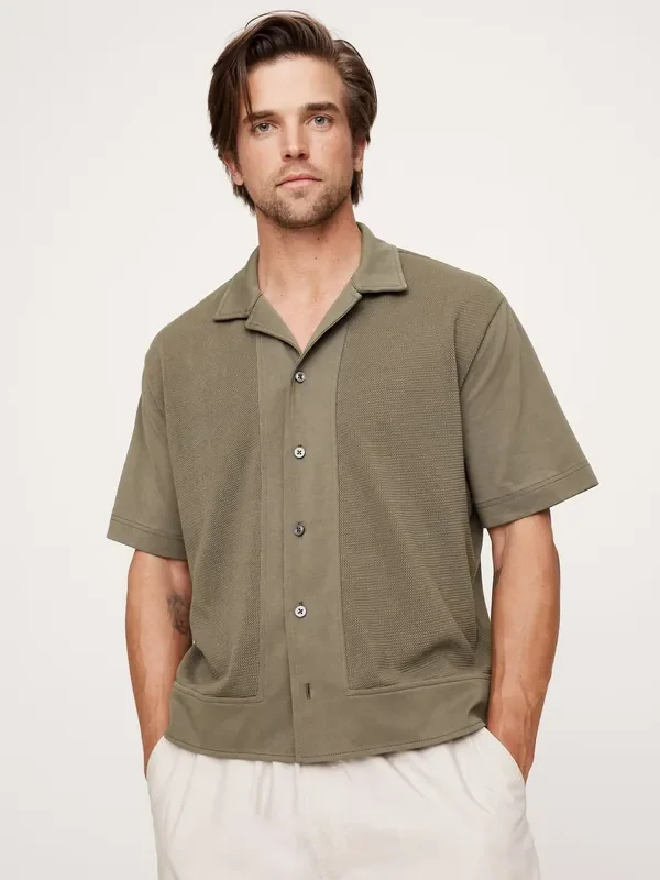 Banana Republic Green Cotton Mesh Resort Shirt