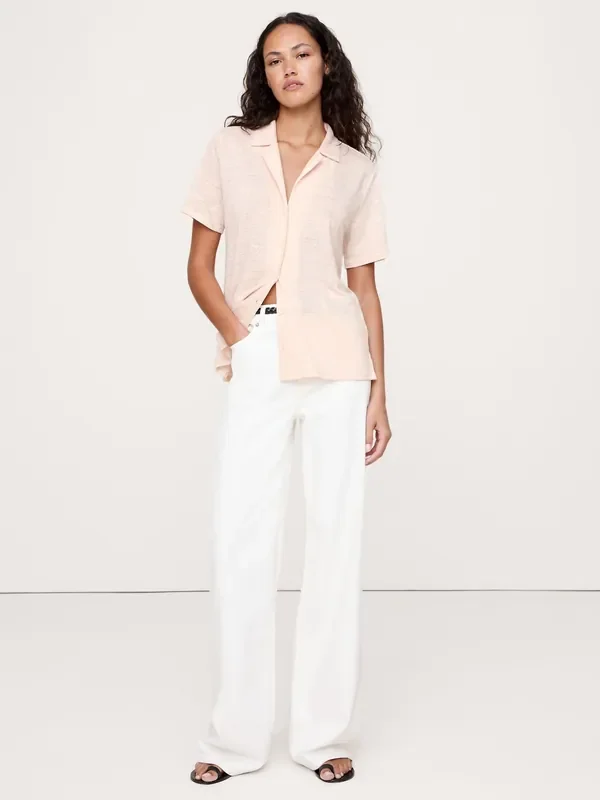 Banana Republic Pink Linen Resort Shirt