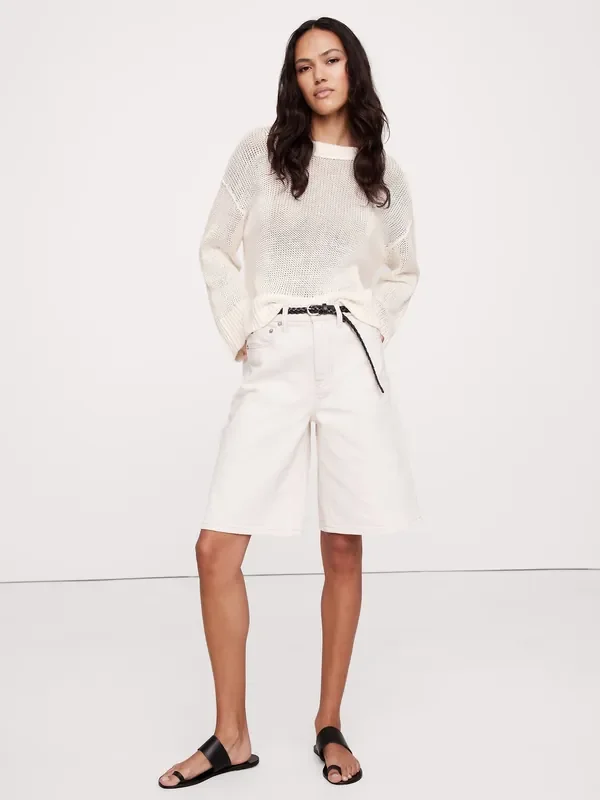 Banana Republic White Oversized 100% Linen Knitted Jumper