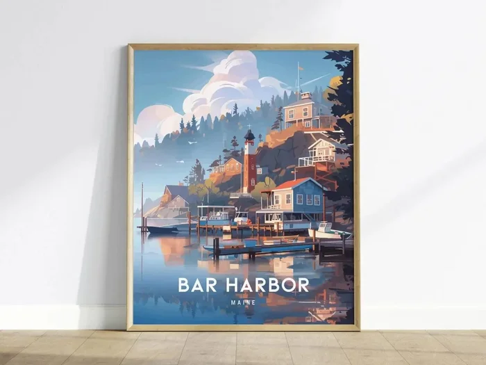 Bar Harbor Maine Poster | Northeast Coastal Wall Art | Framed or Unframed