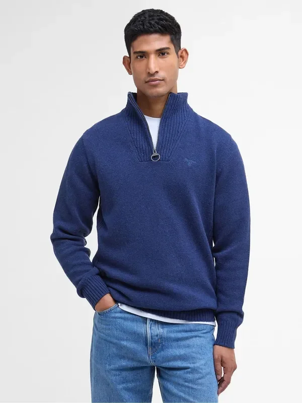 Barbour® Atlantic Blue Lambswool Quarter Zip Jumper