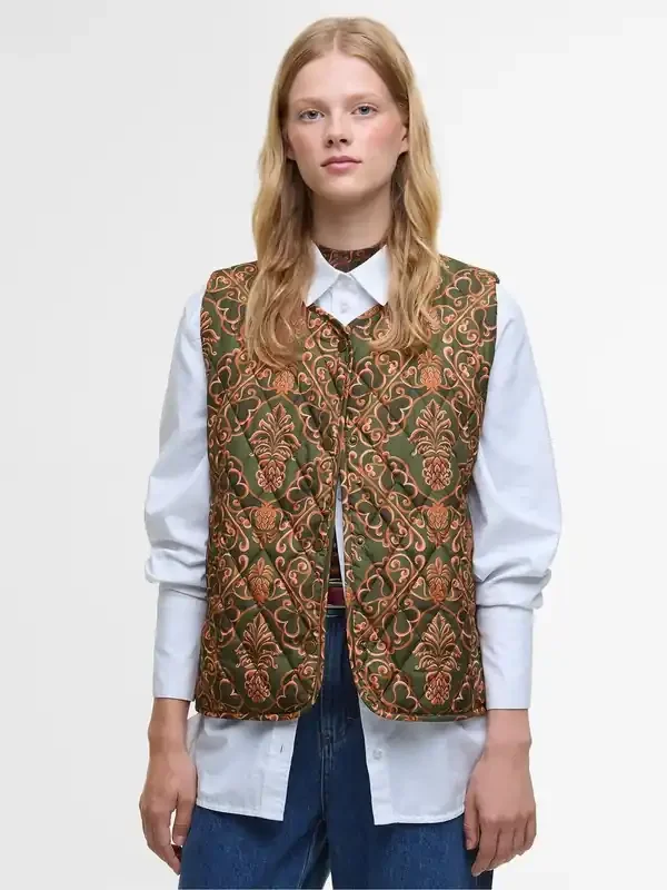 Barbour x Farm Rio Green Fernanda Quilted Liner Gilet Seasons