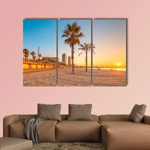 Barceloneta Beach at Sunrise Canvas Wall Art