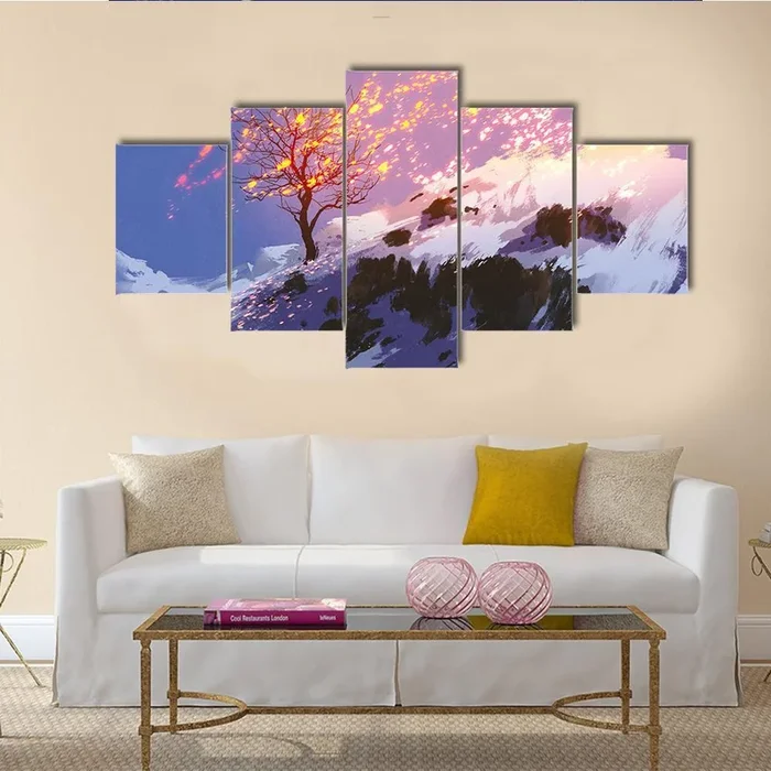 Bare Winter Tree with Glowing Particles Canvas Wall Art