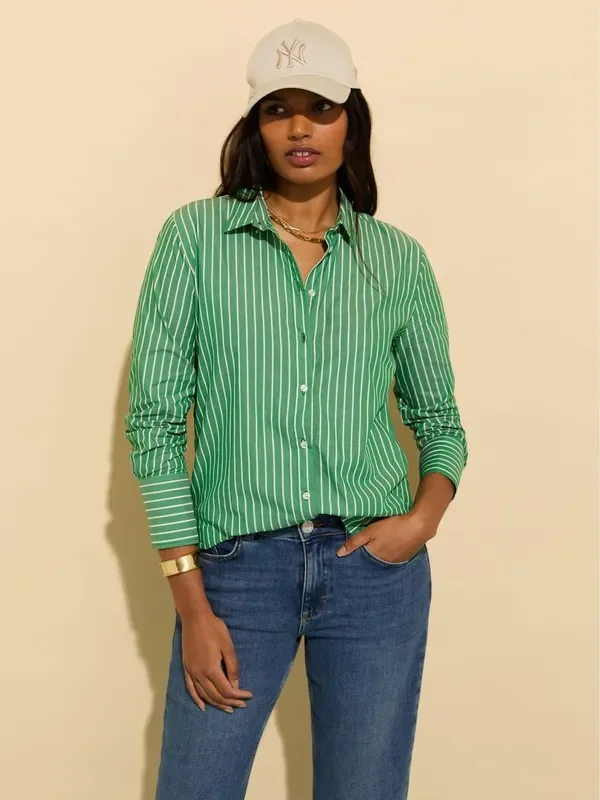 Baukjen Green Rishma 100% Cotton Stripe Shirt