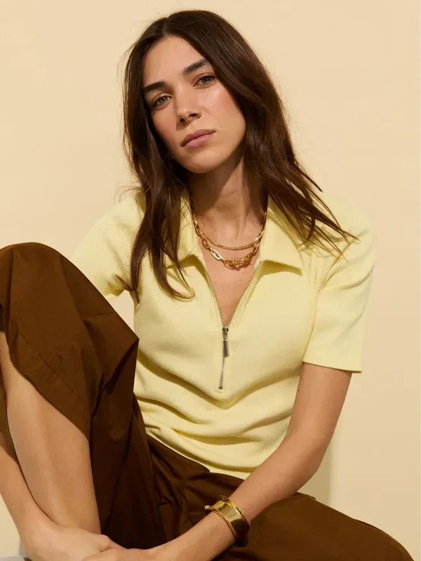 Baukjen Ivy 100% Cotton Rib Zip Collar T-Shirts
