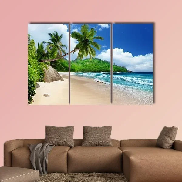 Beach at Mahe Island Canvas Wall Art