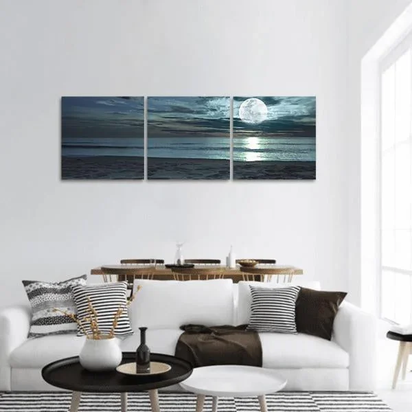 Beach At Twilight Time Panoramic Canvas Wall Art
