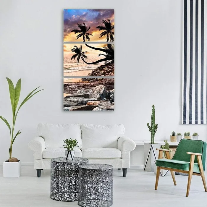 Beach Near The Ocean Vertical Canvas Wall Art