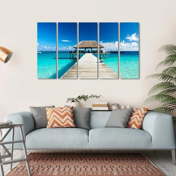 Beach With Jetty Maldives Canvas Wall Art