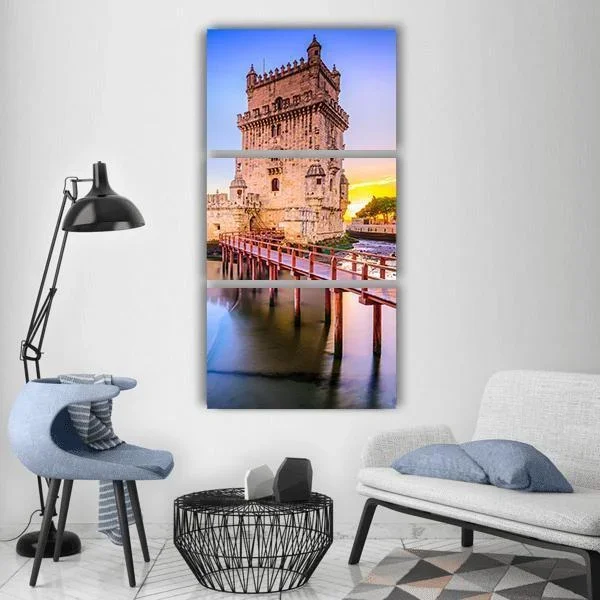 Belem Tower On Tagus River Vertical Canvas Wall Art