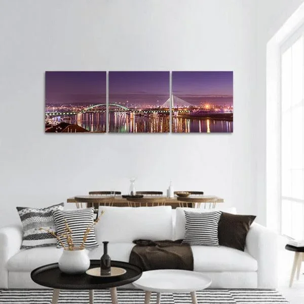 Belgrade Bridges At Night Panoramic Canvas Wall Art