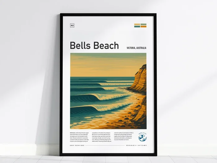Bells Beach Surf Spot Poster | Australia Surfer Travel Print Wall Art | Framed or Unframed