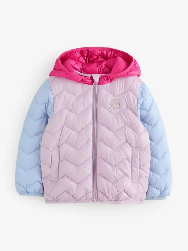 Benetton Girls Pink Quilted Colourblock Coat (2-6 yrs)