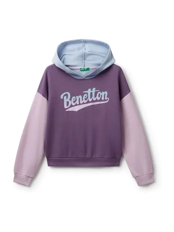 Benetton Girls Purple Printed Logo Hoodie (6-14 yrs)