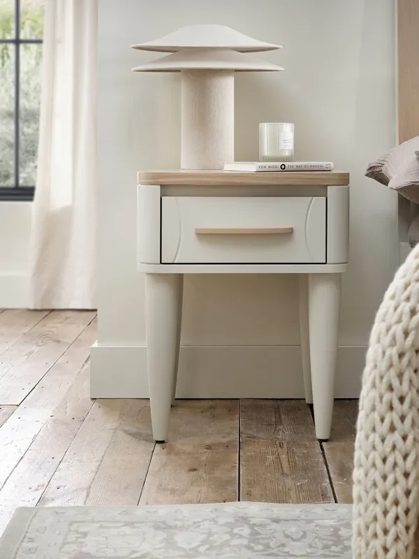 Bentley Designs Scandi Oak Soft Grey Larsen 1 Drawer Nightstand