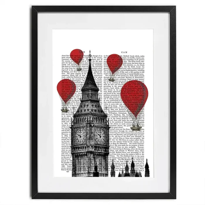 Big Ben And Red Hot Air Balloons Framed Art Print