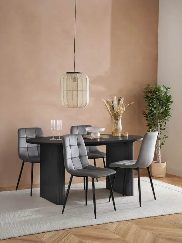 Birlea Black Axel Fluted Oval Dining Table and Chair Set