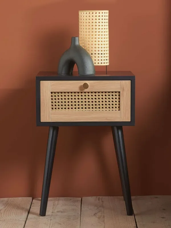 Birlea Black Croxley Rattan 1 Drawer Bedside Table