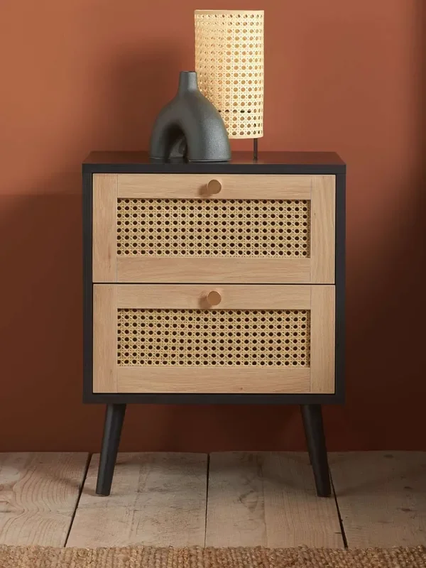 Birlea Black Croxley Rattan 2 Drawer Bedside Table