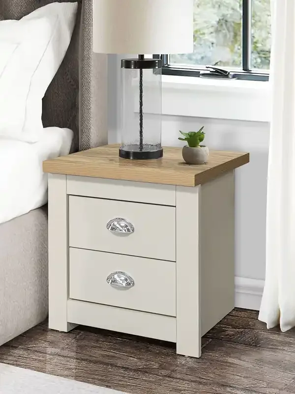 Birlea Cream and Oak Highgate 2 Drawer Bedside Table
