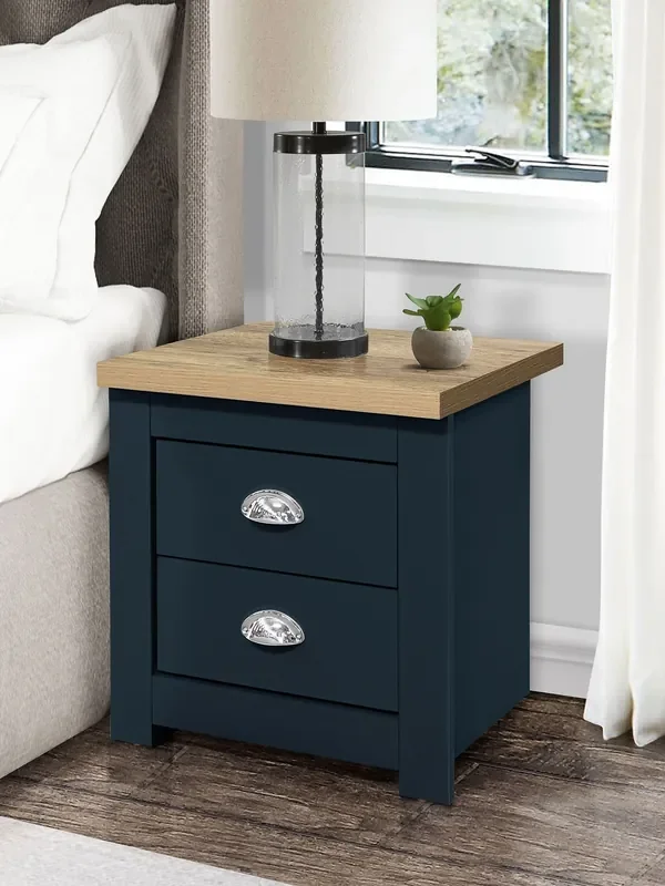 Birlea Navy Blue Oak Highgate 2 Drawer Bedside Table
