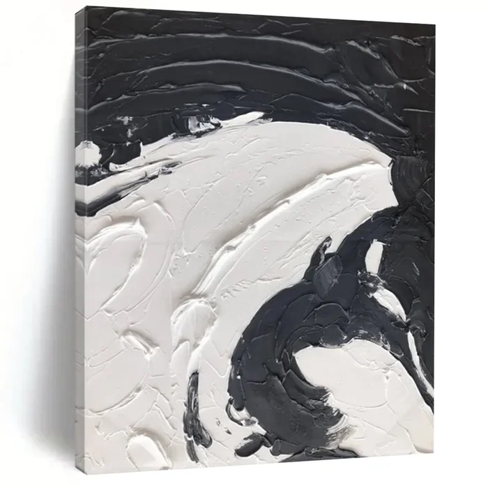 “Black & White Swirl Impasto” – Thick black and white impasto, flowing curves DTP393