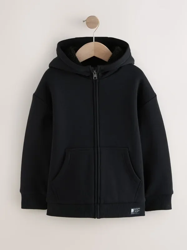 Black Borg Fleece Zip Through Hoodie (3-16yrs)