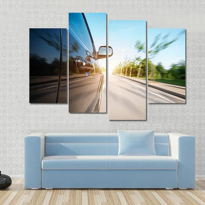 Black Car with Motion Blur Canvas Wall Art