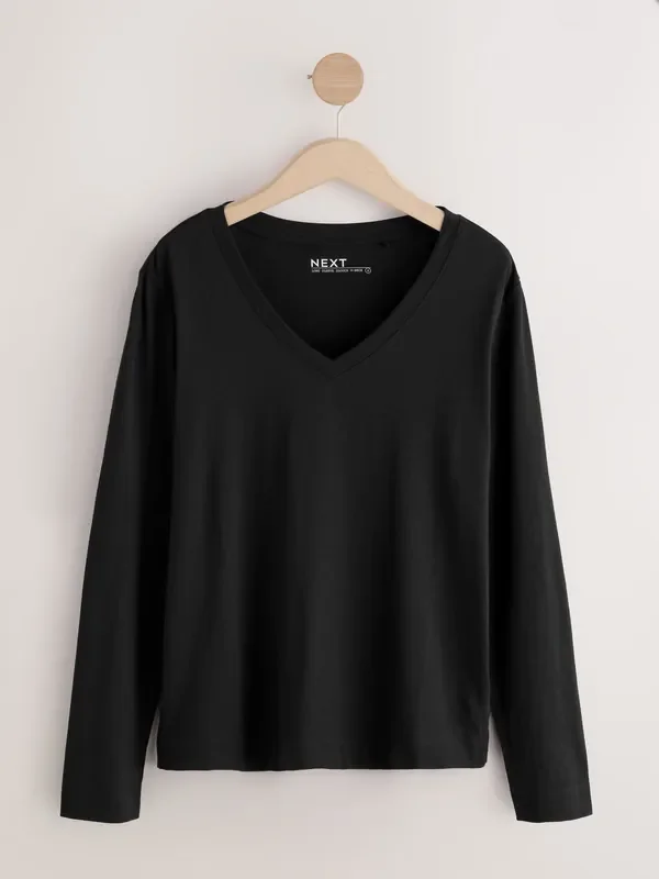 Black Cotton Modal Blend Slouch Long Sleeve T-Shirt