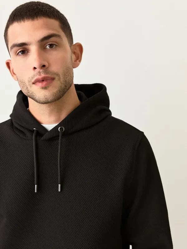 Black Diagonal Textured Hoodie