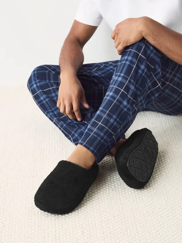 Black Faux Fur Mule Slippers