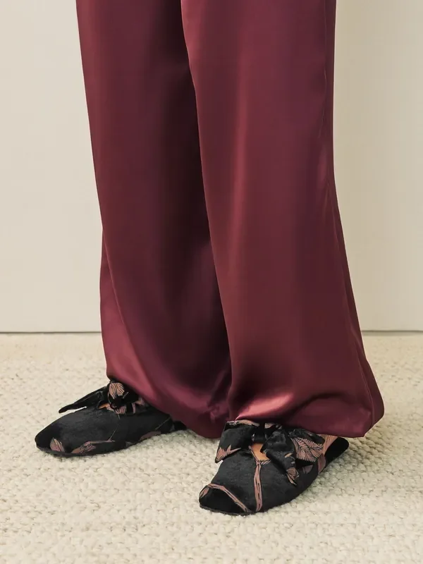 Black Floral Velvet Mule Slippers
